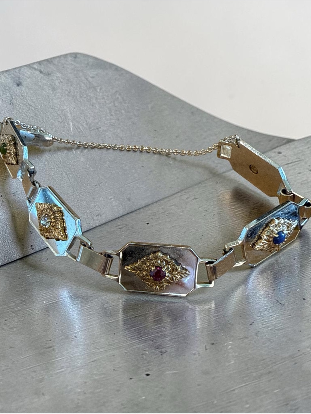 Vintage 1940’s Sterling Silver Multicolor Stone Bracelet